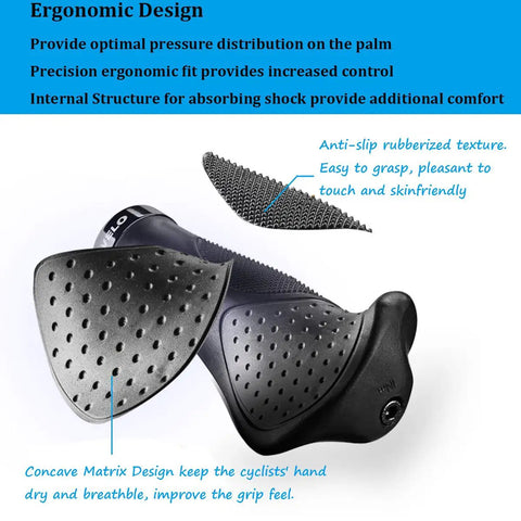 Ergonomic Anatomic Handlebar Grip With Triple Density Comfort Bar End Extensions Anti Slip Texture Shock Absorbing CNC G2 Lock