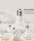 Socket Ceiling Fan, E27 Screw Base with Remote, close-up of easy installation feature showing universal screw base.