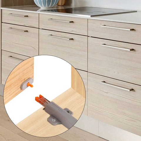 Heavy Duty Push To Open Door Latches For RV Cabinets And Closets Non Magnetic Touch Release Opener installed on wooden cabinet