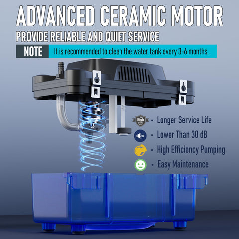 High Capacity Condensate Pump for HVAC With 20 Foot Lift and Tubing, 132 GPH at 0.033 HP, 115V Or 230V, Safety Switch With Auto Alarm