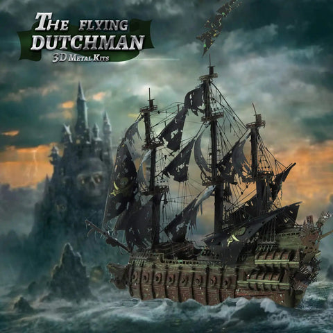 Epic Dope 3D Metal Puzzle Kit Flying Dutchman Pirate Ship Model against stormy sea backdrop