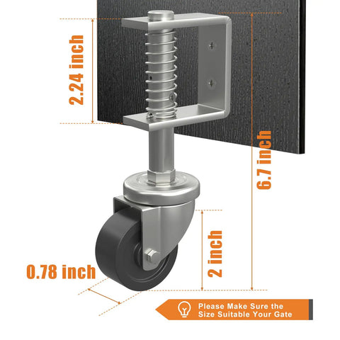 Heavy Duty Two Inch Gate Wheels For Wooden Gates Rock Solid Rubber Casters Hella Smooth Rolling With Spring Loaded Design And 360 Degree Swivel Handles Eighty Pound Loads No Sweat Installation Includes Screws And Driver