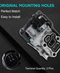 Direct Fit OCV Oil Control Valve Timing Solenoid For Acura RSX Honda Civic Accord CR-V Element 2.0L 2.4L L4 Engines Fits 2002-2011 Model Years OEM Grade 917-224 15810RAAA03 shown with mounting holes and terminal pins