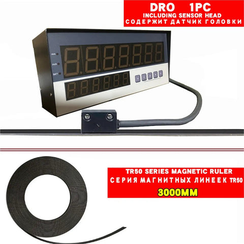 High Precision Magnetic Scale With LCD Readout For Linear Displacement And CNC Encoder Applications No Contact Measurement For Lathe And Milling Machines MA20Z 3 Meter Length No Fuss, showing digital meter and magnetic strip