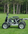 Smooth Operator Electric Single Rider Golf Cart With Foldable Four Wheel Chassis Easy Speed Tweaks And Solid Golf Bag Mount For No Sweat Fairway Gliding on grass.