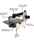 Heavy Duty 18 Inch Professional Scroll Saw Boasting Dead Nuts Cutting Accuracy With A Rock Solid Steel Table, variable speed details.