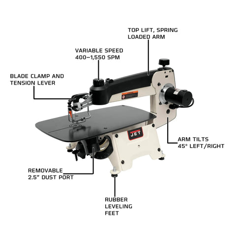 Heavy Duty 18 Inch Professional Scroll Saw Boasting Dead Nuts Cutting Accuracy With A Rock Solid Steel Table, variable speed details.