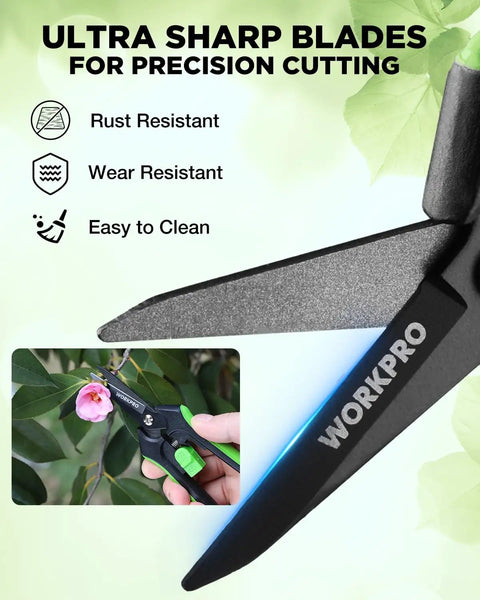 Ultra sharp blades of 6 Inch Pruning Shears For Razor Sharp Precision Cuts With Easy Grip And High Carbon Steel Blades Nonstick Coating
