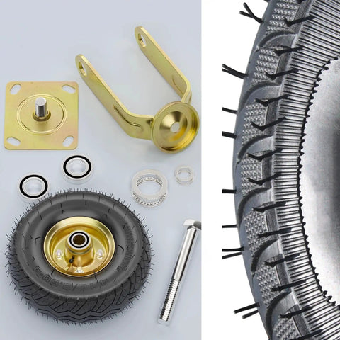 Badass 10 Inch Rubber Caster Wheels Set Of 4 With Upgraded Ball Bearings And Thick Steel Plates accessories including bearings and mounting parts.