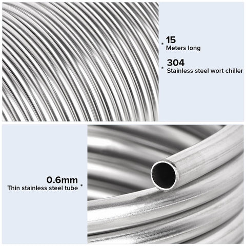 GEPPHILL 1/2 in x 50 ft 304 stainless steel tubing coil; wort chiller, 0.6 mm wall, cross-section end view