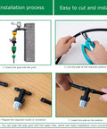 Installation process for 50 Foot One Quarter Inch Drip Irrigation Tubing For Lawn And Garden, showing setup and cutting steps.