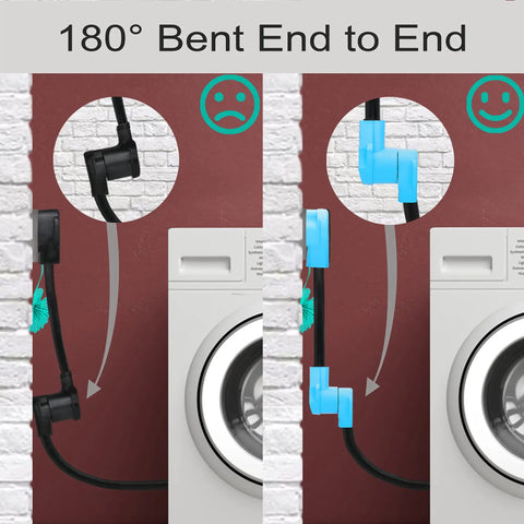 180-degree bent view of 4 Prong To 3 Prong Dryer Adapter Cord For 220V 30 Amp Outlets showing blue and black plug alignment.