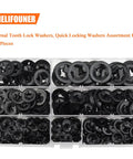Solid As A Rock Star Lock Washers And Speed Clip Hardware Assortment Kit With M3 To M12 Steel Fasteners featuring internal tooth grip in black plastic
