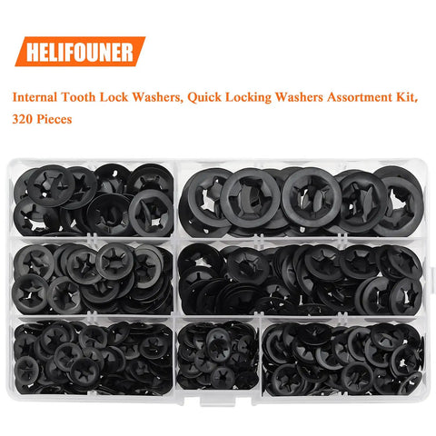 Solid As A Rock Star Lock Washers And Speed Clip Hardware Assortment Kit With M3 To M12 Steel Fasteners featuring internal tooth grip in black plastic