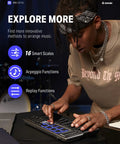 Person using Compact USB C MIDI Keyboard Controller With 25 Keys And 8 Drum Pads, OLED Display, 16 Smart Scales, Arpeggio And Replay