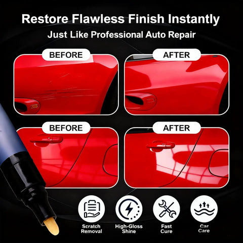 Scratch Fix Pen For Cars That Actually Works Weatherproof Touch Up Pen shown restoring car paint before and after