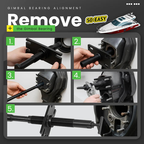 Steps using Universal Boat Gimbal Bearing Puller And Alignment Tool Kit For Mercruiser Alpha, Alpha 1, Bravo installation