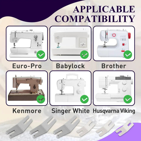 Applicable sewing machine compatibility with Six Pack Hump Jumper Sewing Tool Set For Quick Seam Finishing And Button Attachments.
