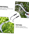 Close-up of the Two Pack Handheld Mowing Sickle for Harvesting and Weeding Comfy Grip, showing curved steel blade and wooden handle.