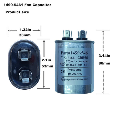 Heavy Duty Drop In Replacement Fan Capacitor For RV Air Conditioner Replacement 7.5 Microfarad 370 VAC 50 60 Hz Oval Metal