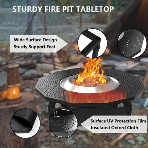 Adjustable Fire Pit Surround Tabletop For Solo Stove Bonfire Ranger Two Point Zero showcasing heat-safe design and features.