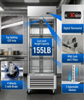 Tough As Nails 27 Wide Commercial Freezer 23 Cubic Ft Stainless Steel Reach In Upright Freezer with digital thermostat and adjustable shelves.