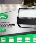 240W Outdoor LED Flood Light Delivers 36,000 Lumens Of True Daylight 5000K, IP65 Weatherproof, shown with packaging details