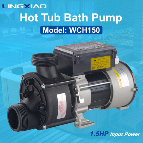 Heavy Duty 1 Point 5 Horsepower Bath Pump And Hot Tub Replacement Motor At 110 Volts With One Point 5 Inch Port Featuring Pure Copper Windings Built Tough For Spas With Zero Hassle Quick Swap shown from side angle with detailed components.