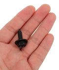 100 Piece Car Body Screw Kit With Integrated Flange Head For Wheel Well Liner And Bumper Cover, Vibration Resistant Auto Body Fasteners, Stable Thread Forming For Easy Disassembly And Reassembly For Your Daily Driver, black screw in hand