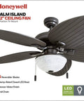Inland Breeze Tropical 52 Inch Indoor Outdoor Ceiling Fan With Light, Five Blades, Reversible Motor, Bronze Finish