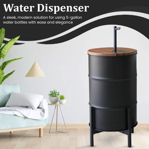 Electric Wooden Water Dispenser For 5-Gallon Bottle With Concealed Storage Silent Rechargeable Motor in a modern room