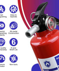 Close-up of Multipurpose 2.5 Lb ABC Dry Chemical Fire Extinguisher Rated 1A 10B C For Home Kitchen RV Boat, showcasing its nozzle and pressure gauge.