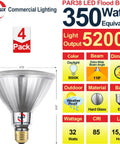 350 Watt Equivalent PAR38 LED Flood Light Bulb Beast Bright 5200 Lumens Daylight 5000K Non Dimmable E26 Base Four Pack diagram
