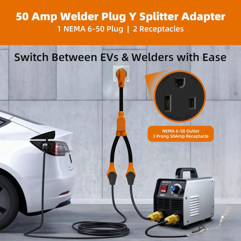 Badass 50 Amp Nema 6-50P To Dual 6-50R Welder Splitter Adapter Cord Y Plug Connector for EV Charger and Welder setup