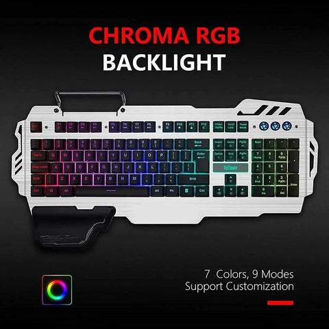 Full Size Mechanical Keyboard And Mouse Combo With Rgb Gaming Backlighting featuring customizable RGB backlight and detachable wrist rest.