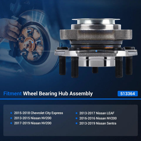 Front Wheel Bearing And Hub Assembly 513364 Fits Nissan Sentra 2013-2019, Leaf 2013-2017, NV200 2013-2019, Chevy City Express 2015-2018