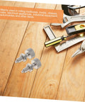 Real Deal Heavy Duty Stainless Steel Locking Plungers Double Quick Release Pull Ring Spring Pins Featuring Knurled Grip Handles on wooden surface with tools.
