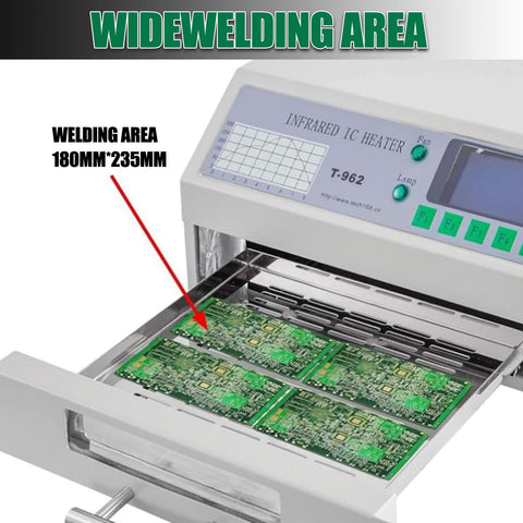 Reflow Oven And Soldering Station For PCB Boards With Hot Air Circulation Automatic Reflow Machine open with PCB inside