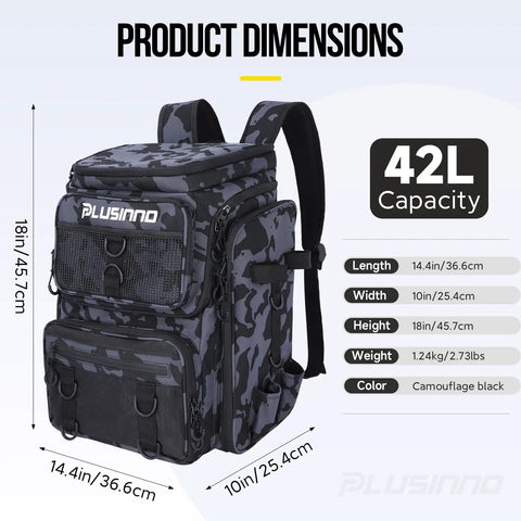 Fishing Tackle Backpack With Rod Holders For Anglers 42L Waterproof Gear Bag Keeps Tackle Reels And Lures Secure Durable 900D Polyester