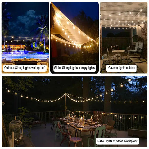 Outdoor String Lights 200 Feet Waterproof LED Edison G40 Bulbs Shatterproof 100 And 4 Spare Bulbs Two Pack for Patio Garden Backyard Gazebo Cafe Party Decor Weatherproof