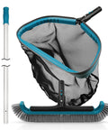 All In One Pool Cleaning Kit With Ten Foot Adjustable Aluminum Pole Seventeen And A Half Inch Skimmer Net And Seventeen And A Half Inch Curved Wall Brush Head For Inground And Above Ground Pools No Fuss Debris Cleanup product image