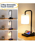 Set Of 2 Bedside Lamps With 3 Way Dimmable Touch Control Built In USB Ports And An AC Outlet, showing dimmable levels with phone stand.