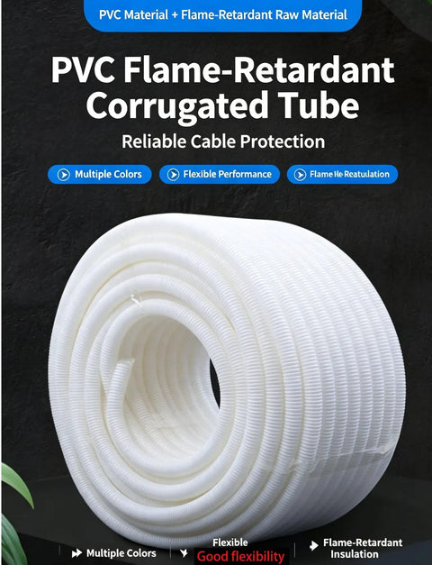 Top Shelf Heavy Duty Pvc Corrugated Industrial Electrical Conduit Flexible Wire Cable Protector Tube With Flame Retardant Coating displayed in white.