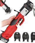 Eiwitany Portable Cordless Hydraulic Pipe Press Tool 18V Wireless Crimping Machine held in hand with multiple crimping jaws for stainless steel pipes.
