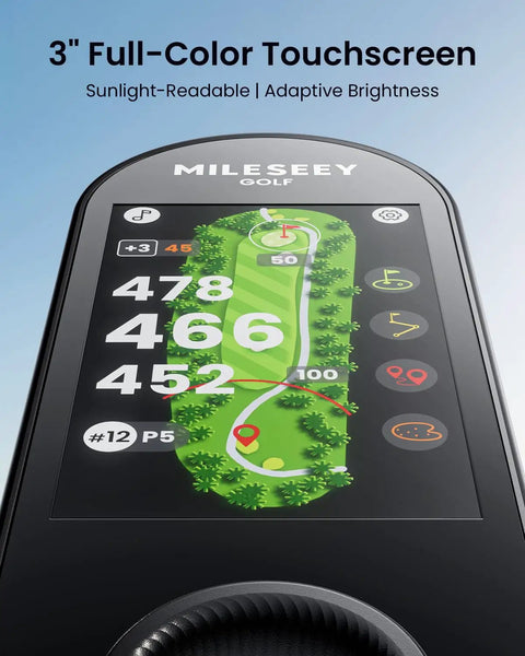 Handheld Golf GPS Rangefinder With 43000 Preloaded Courses No Monthly Fees 3 Inch Full Color Touchscreen showing course map