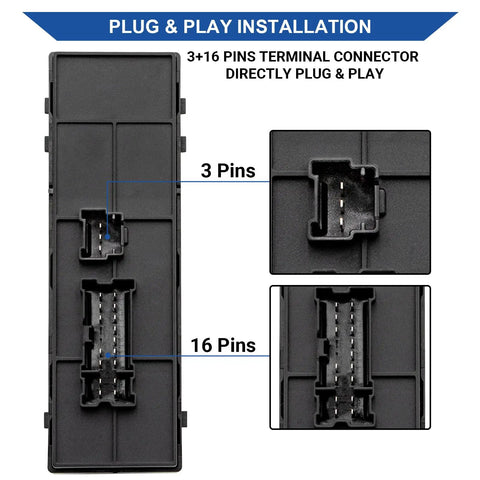 Power Window Switch Front Left Driver Side for Nissan Leaf Altima Sentra Rogue Juke 2011-2019 Replacement 3+16 pins diagram