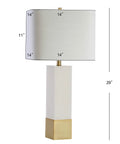 Brass Gold White Marble Table Lamp With Linen Rectangle Shade 29 Inch Tall Dope Sleek Contemporary Transitional Bedside Lamp