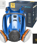 Full Face Respirator Mask With Organic Vapor Filters And P2 Dust Filters, RF-610 Reusable Respirator with packaging and accessories