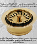 Three And One Half Inch Extra Deep Collar Kitchen Sink Waste Disposal Flange With Built In Strainer Stopper Polished Brass