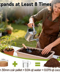 Gardener watering 100 Pack 30mm Organic Coco Coir Seed Starter Pellets for indoor and outdoor gardening setup